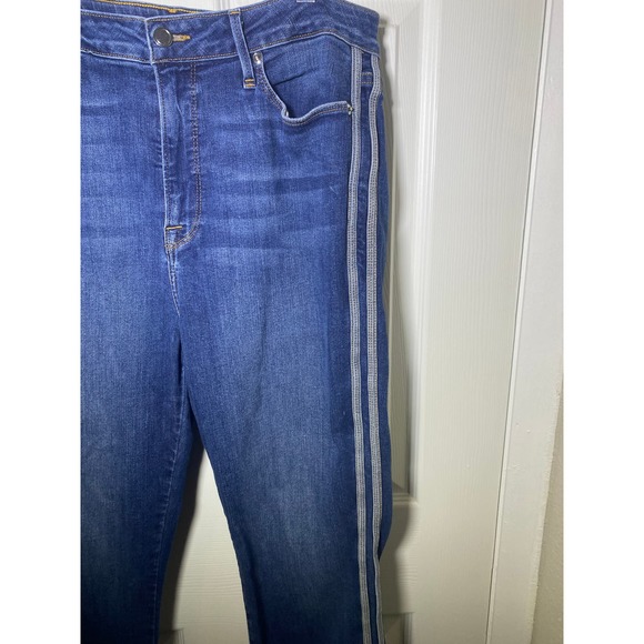 GOOD AMERICAN Straight Athletic Stripe raw hem Jeans Size 16 - Picture 3 of 8